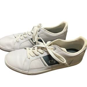 Lacoste Europa Men's White Leather Sneakers Green Stripe Casual Shoes Size 13